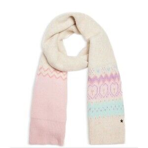 JOCELYN Scarf Womens Cream Fair Isle Chunky Knit Pastel Winter 11.5x 68 $125